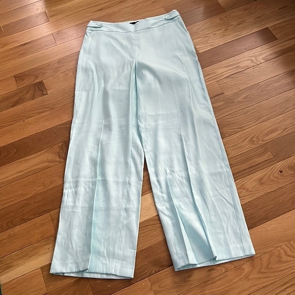 Talbots curvy wide leg linen blend soft aqua green pants slacks 10 NWT - Picture 1 of 8